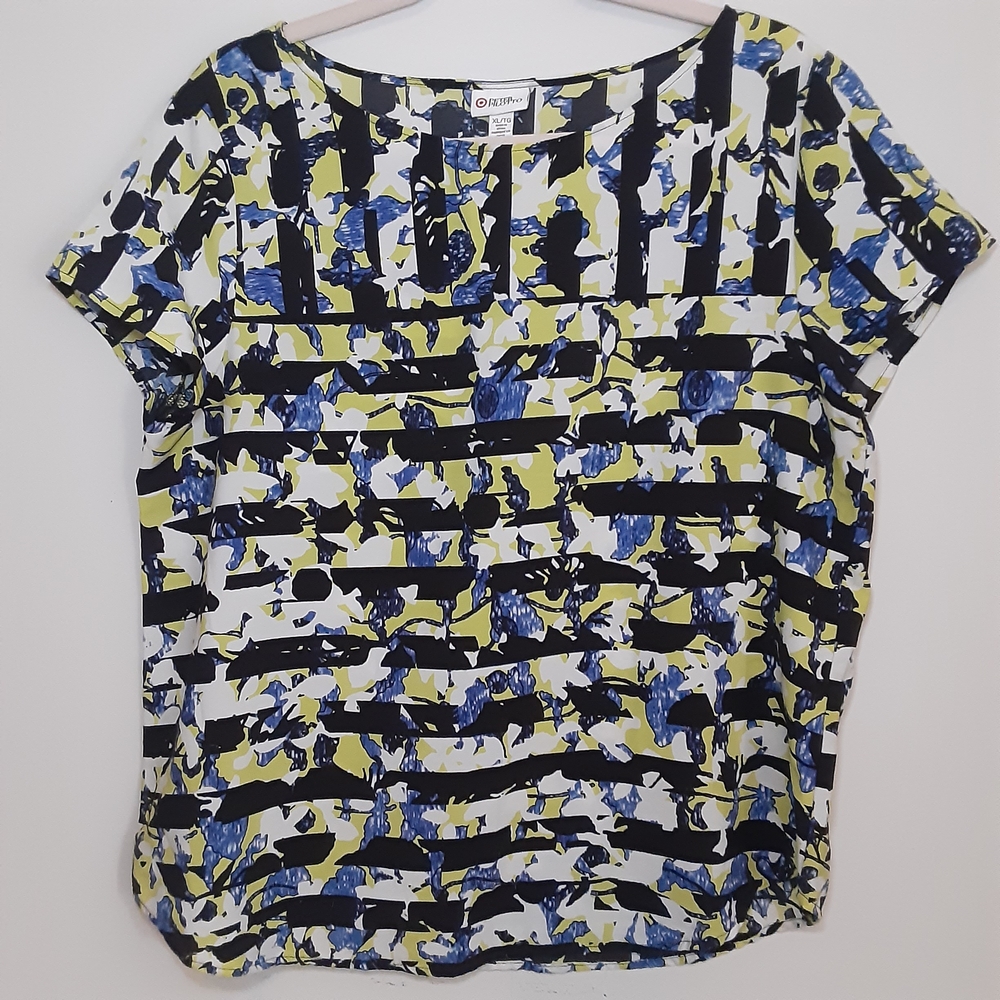Peter Pilotto Black and White Relaxed Short Sleeve Blouse
